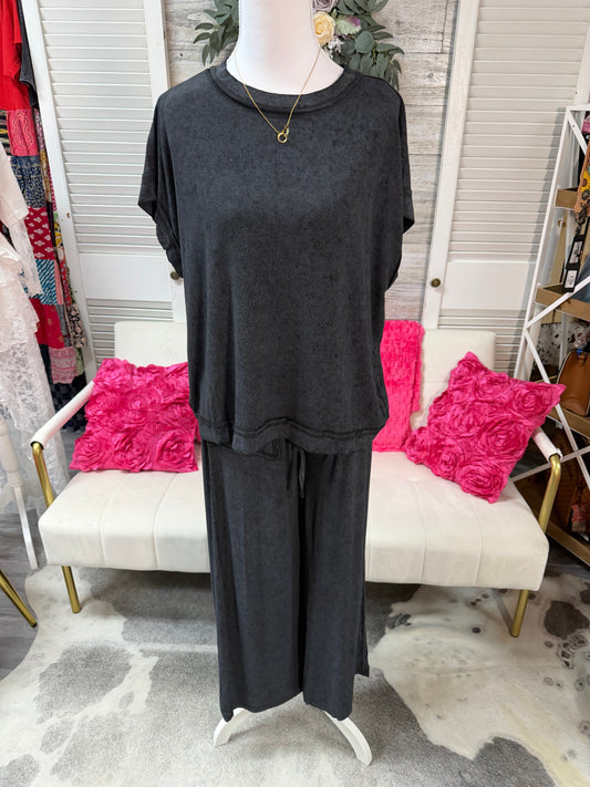 RIBBED ACID WASH RAYON TOP & PANTS SET