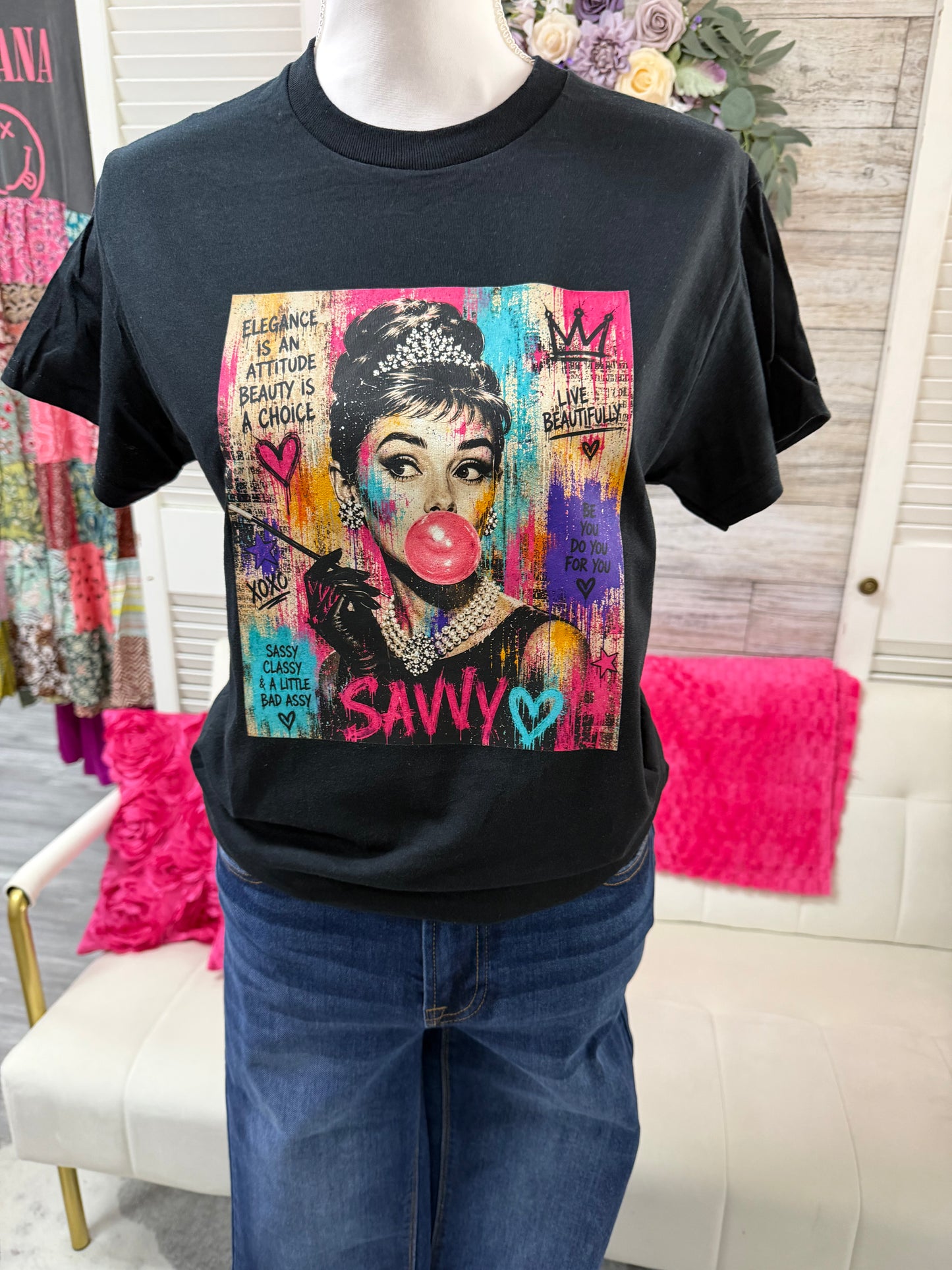 Custom Popart Savvy Shirt Bad A*** on it