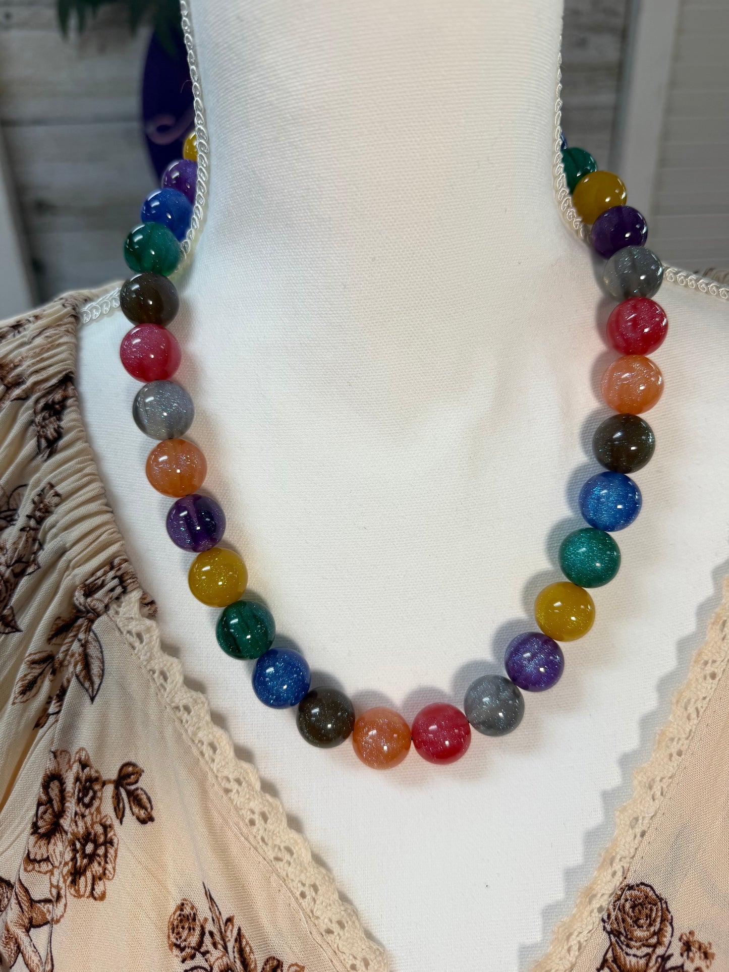 Chunky Round glitter bead necklace with earrings