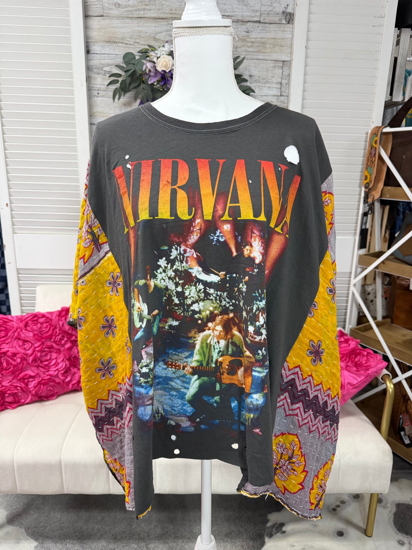 One-of-a-Kind Upcycled Band Tee with Quilt Sleeves