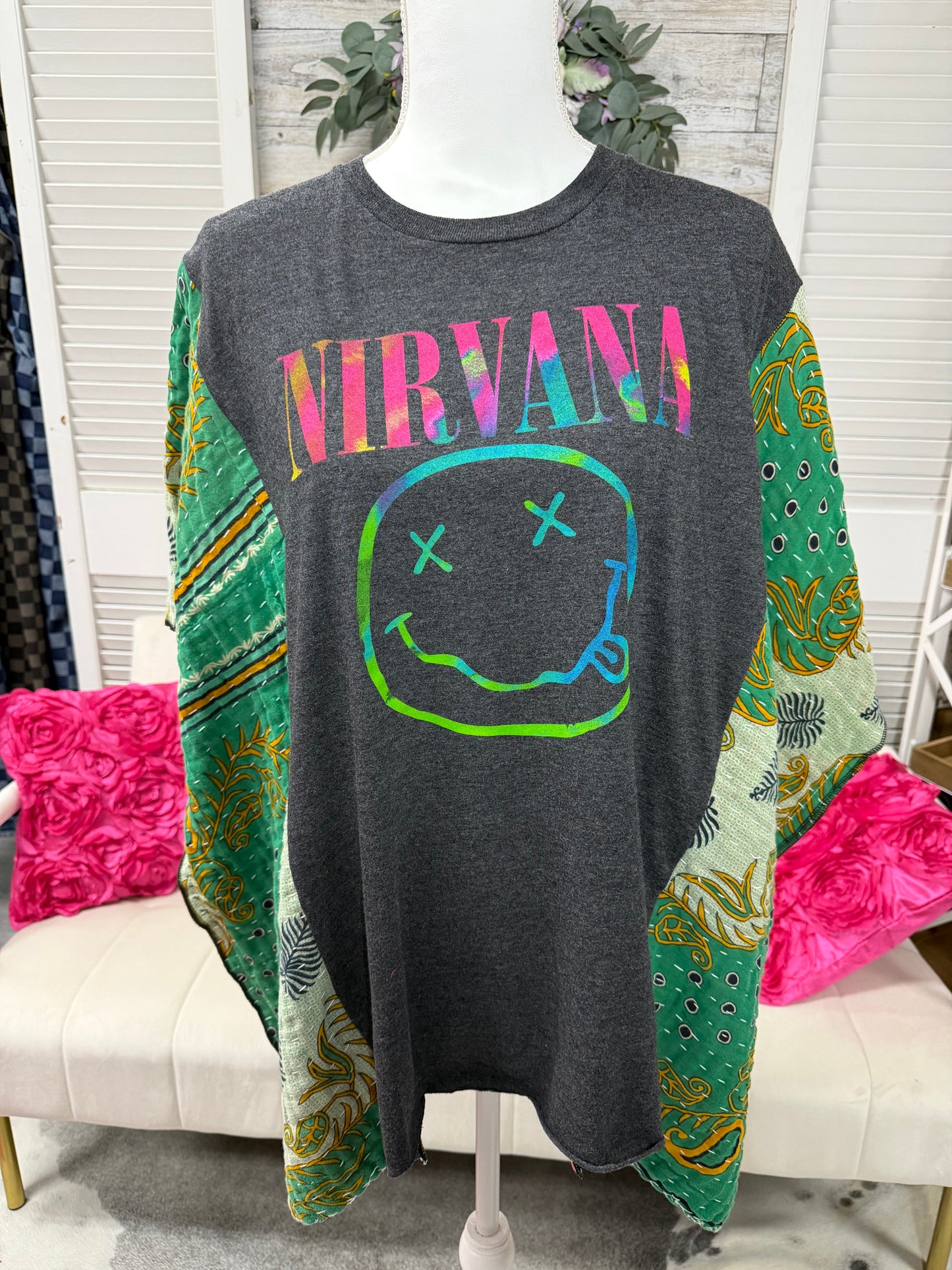 One-of-a-Kind Upcycled Band Tee with Quilt Sleeves