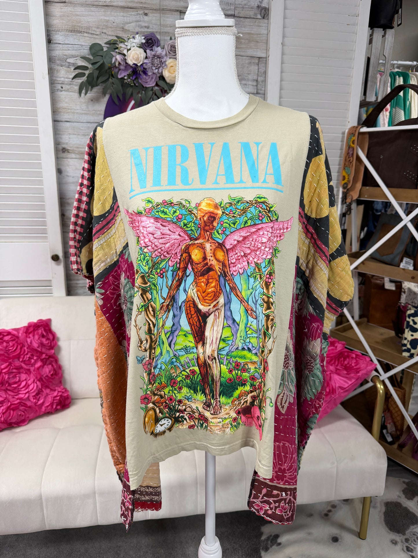 One-of-a-Kind Upcycled Band Tee with Quilt Sleeves