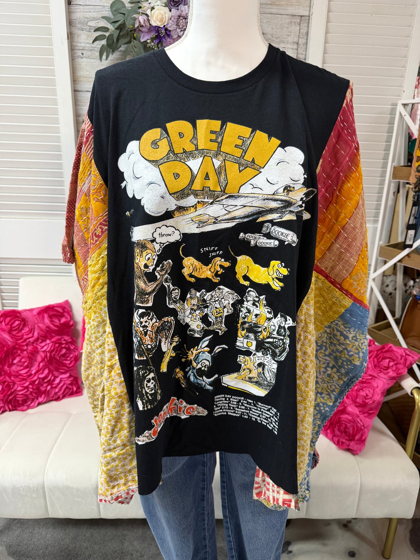One-of-a-Kind Upcycled Band Tee with Quilt Sleeves