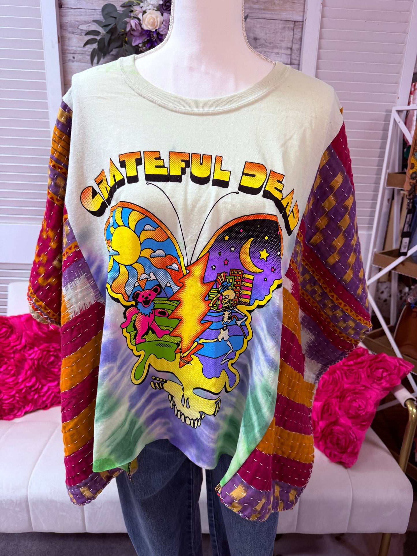 One-of-a-Kind Upcycled Band Tee with Quilt Sleeves