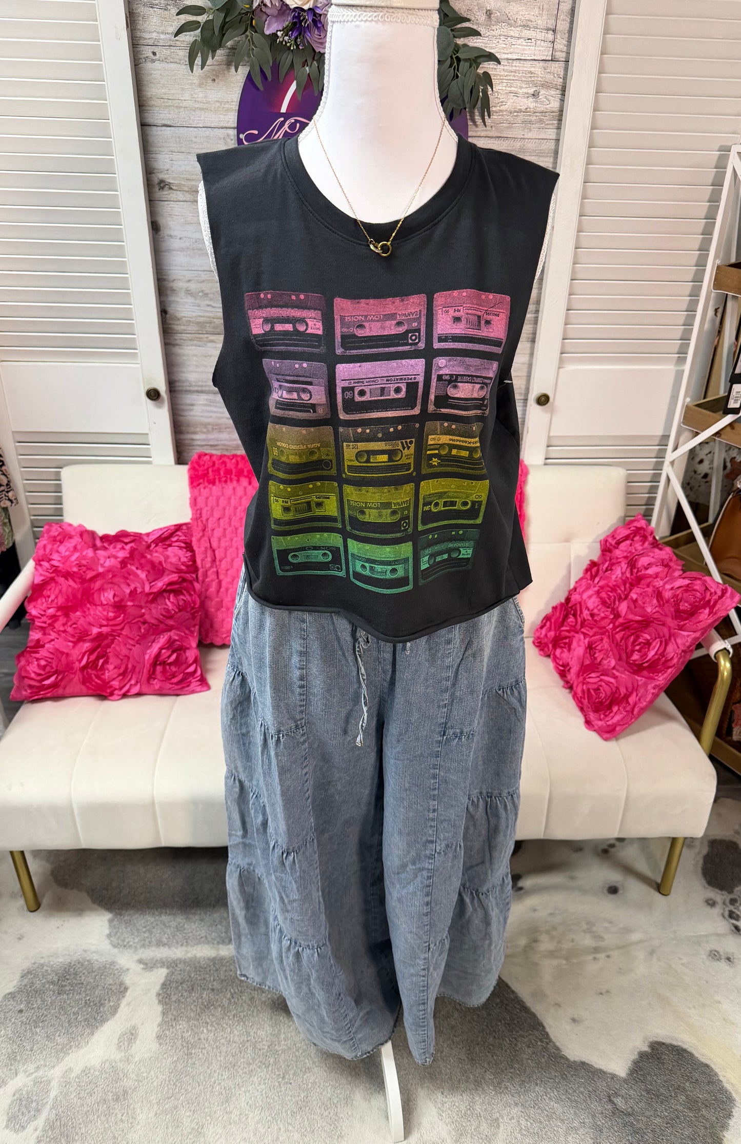 Cassette Tape print muscle shirt