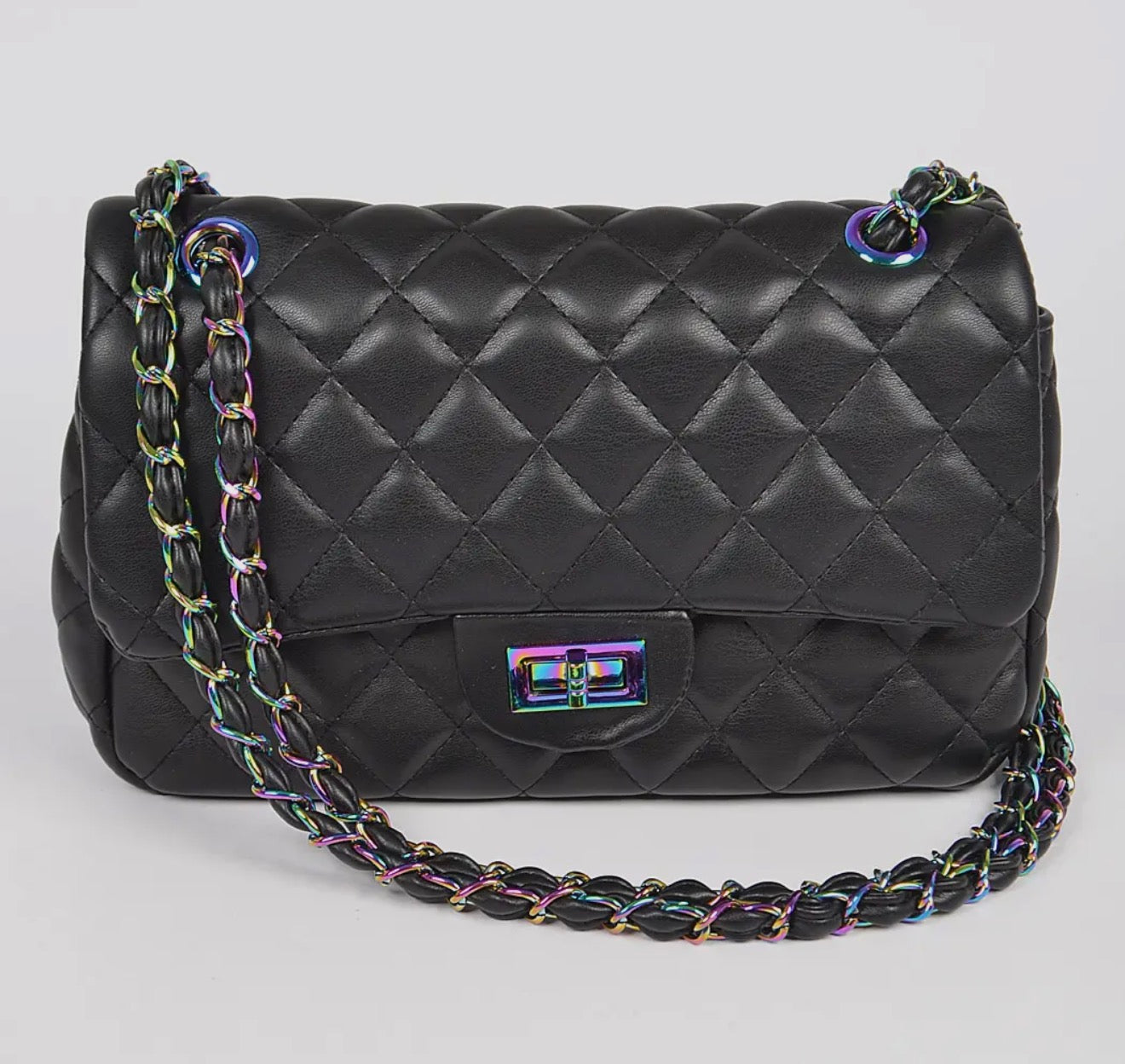 Quilted hologram chain shoulder bag