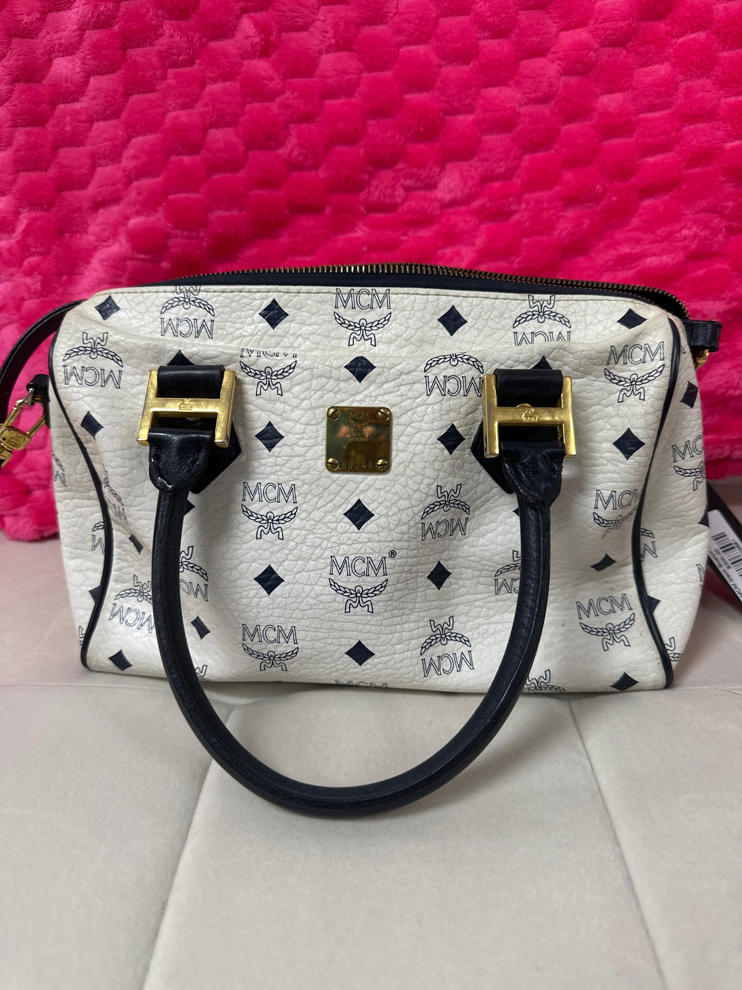 MCM navy and cream Boston bag #90