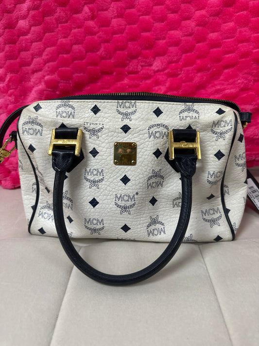 MCM navy and cream Boston bag #90