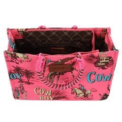 wrangler cowboy print canvas wide tote hot pink