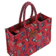 Wrangler COWBOY Dual Sided Print Canvas Wide Tote -Red