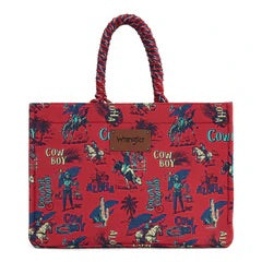 Wrangler COWBOY Dual Sided Print Canvas Wide Tote -Red