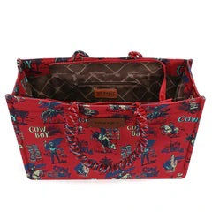 Wrangler COWBOY Dual Sided Print Canvas Wide Tote -Red