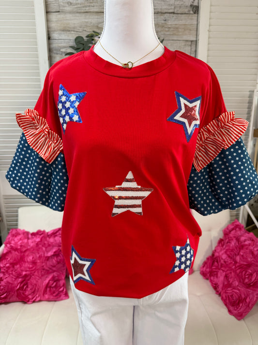 Patriotic sequin star patched stars and stripe
