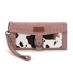 Wrangler Western Cow-Print Tri-fold RFID Wallet/Wristlet With Detachable Credit Card Holder -