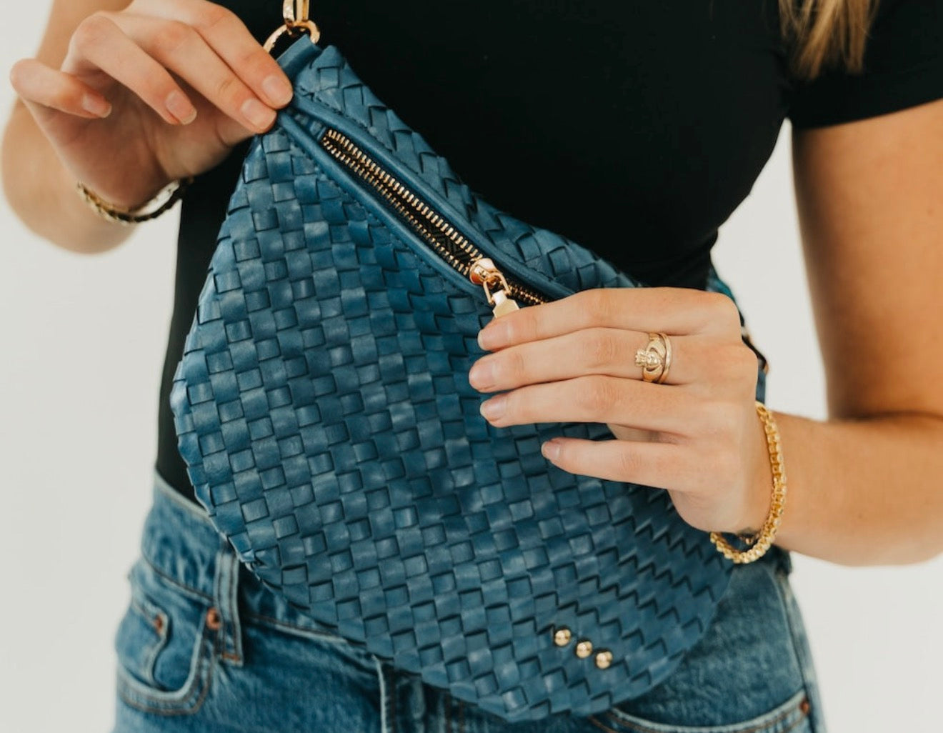 Woven vegan leather bum bag