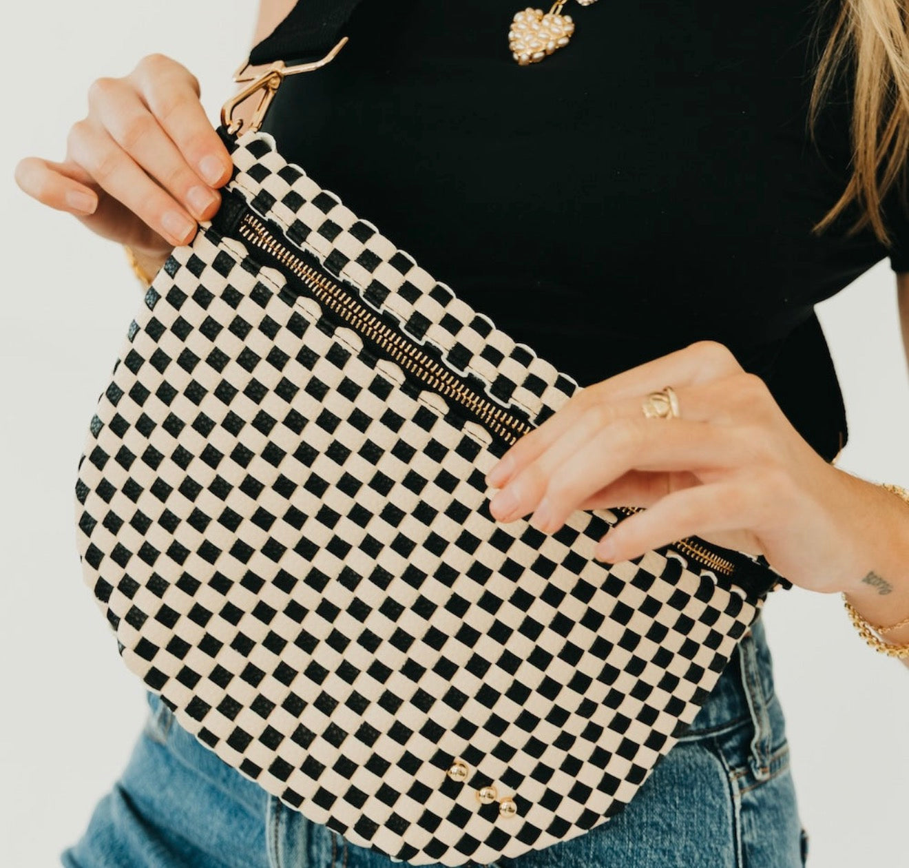 Woven vegan leather bum bag