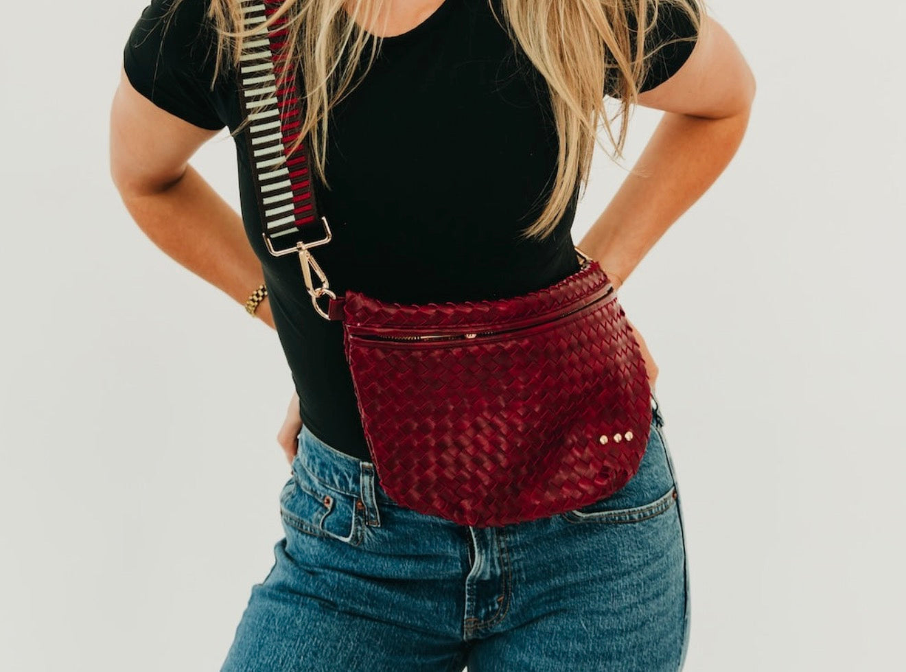 Woven vegan leather bum bag