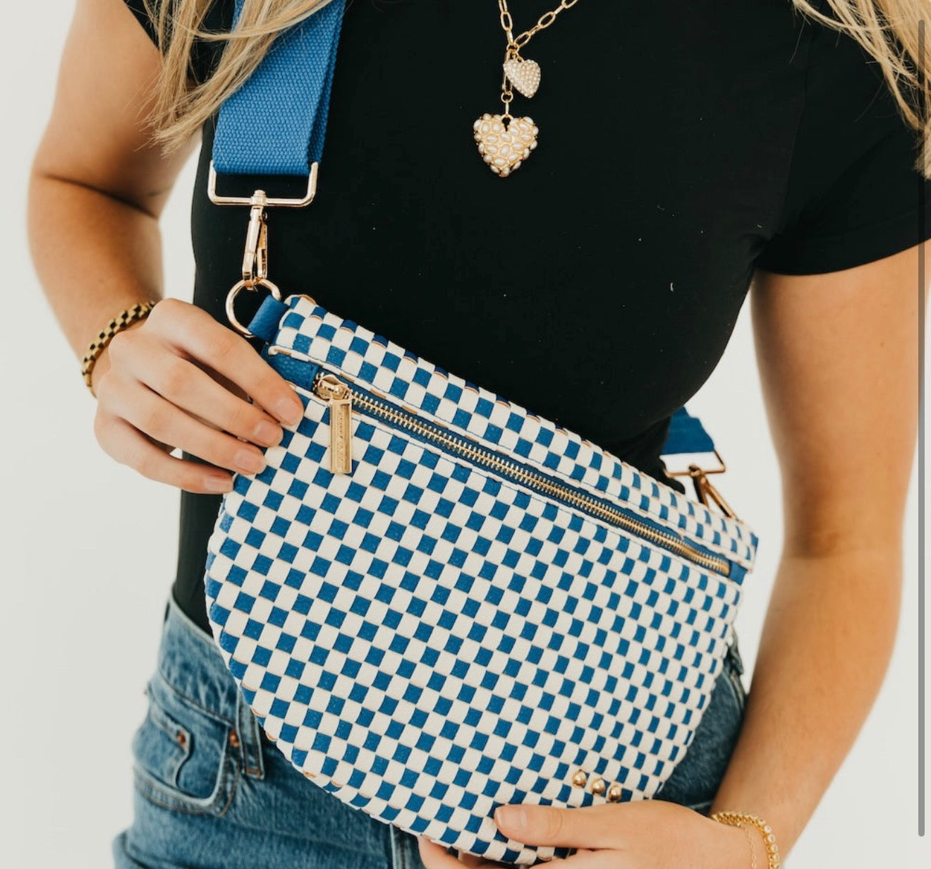 Woven vegan leather bum bag