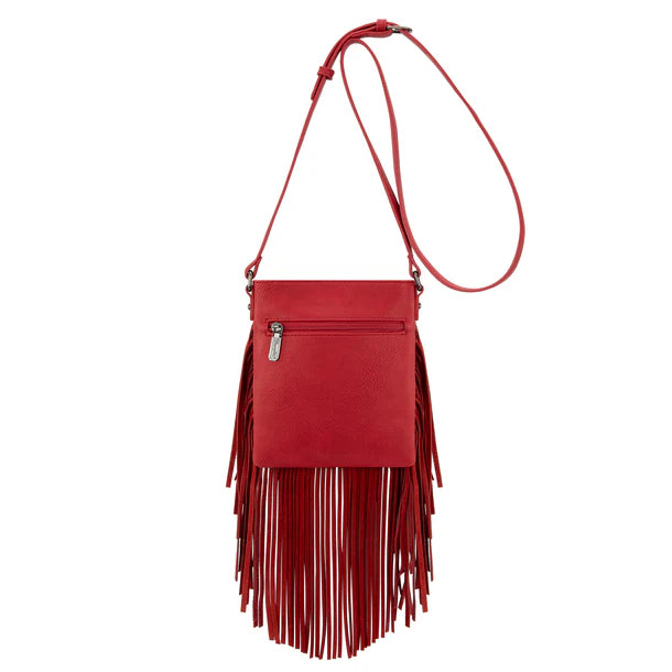 Wrangler Leather Fringe Jean Denim Pocket Crossbody