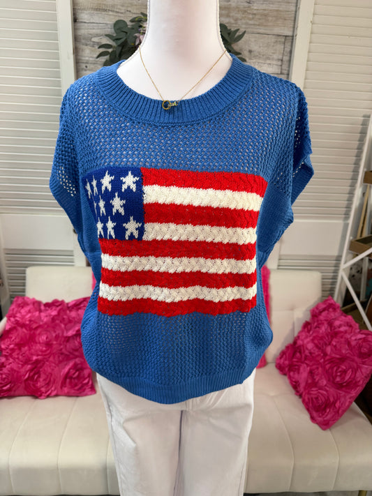 Flag graphic short sleeve sweater