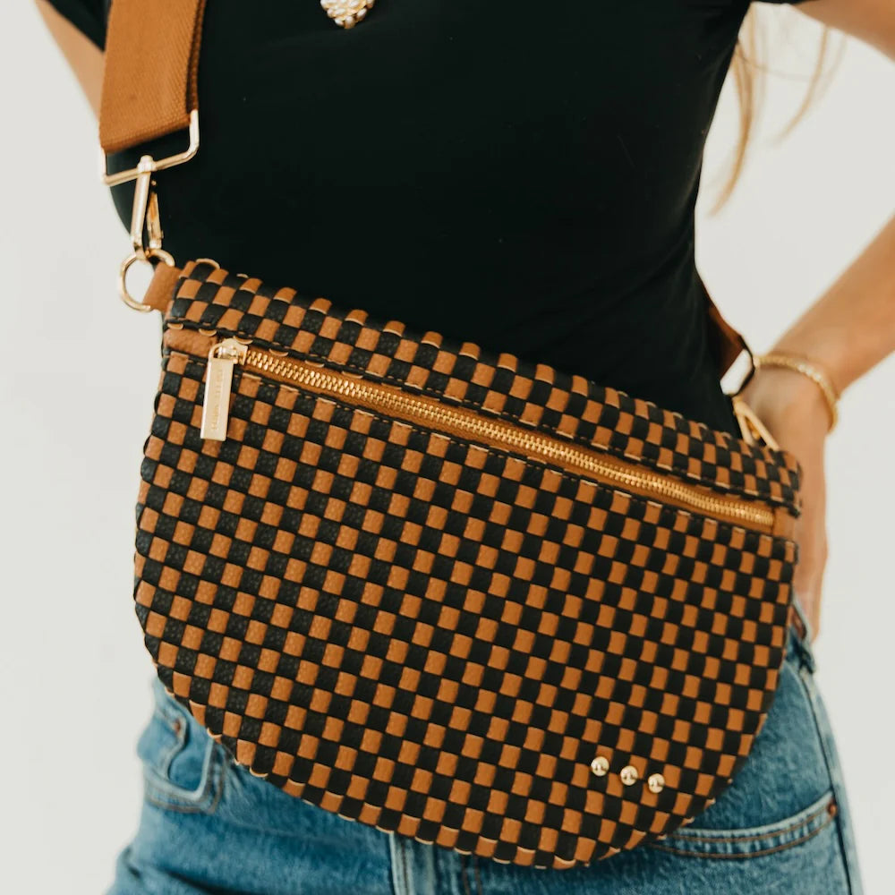 Woven vegan leather bum bag