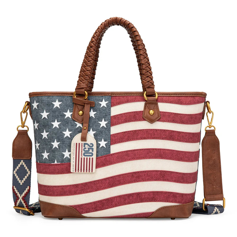 Montana West American Flag Braided Concealed Carry Tote Bag 250th edition
