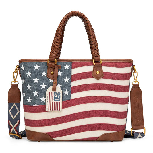 Montana West American Flag Braided Concealed Carry Tote Bag 250th edition