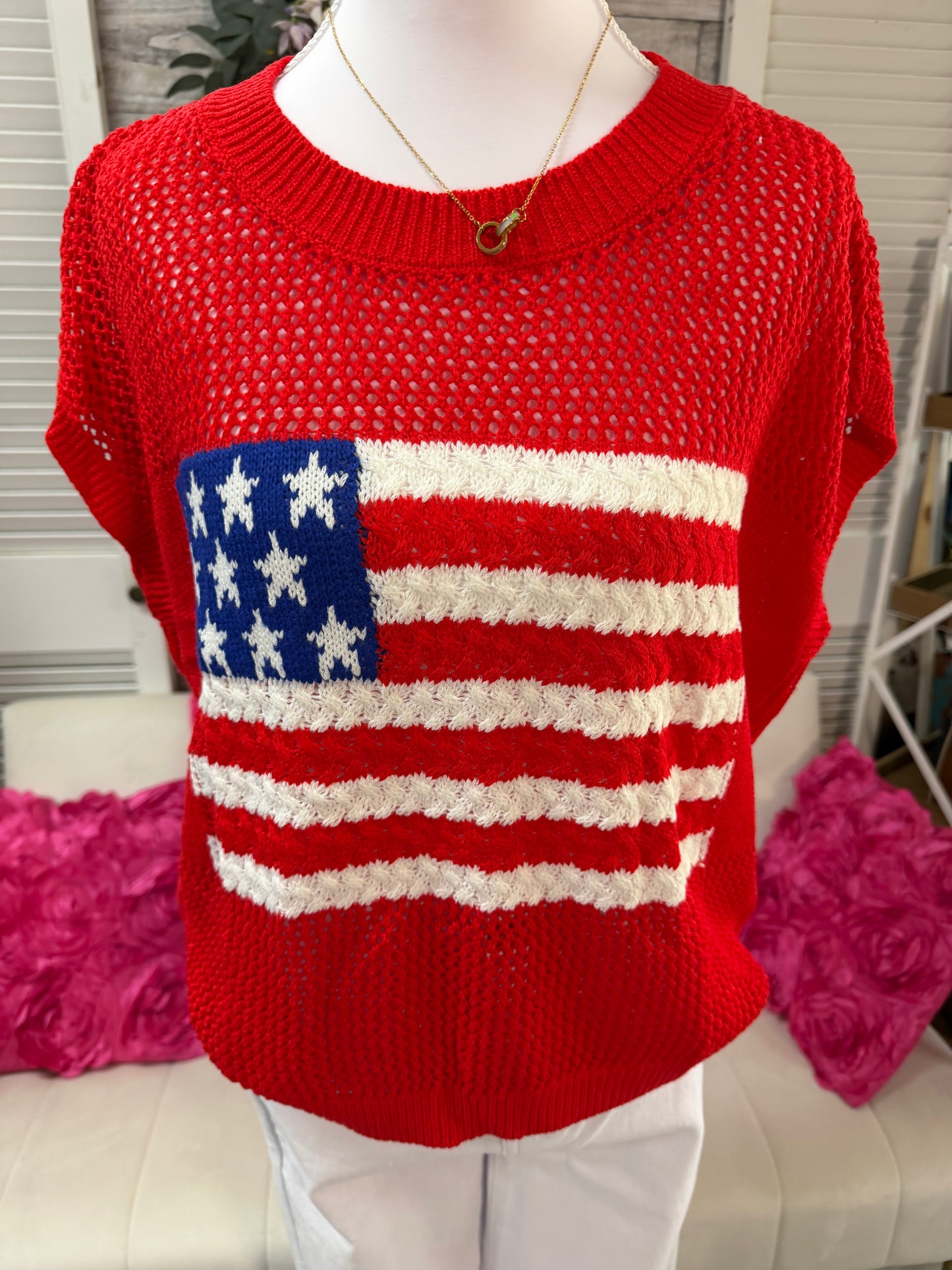 Flag graphic short sleeve sweater