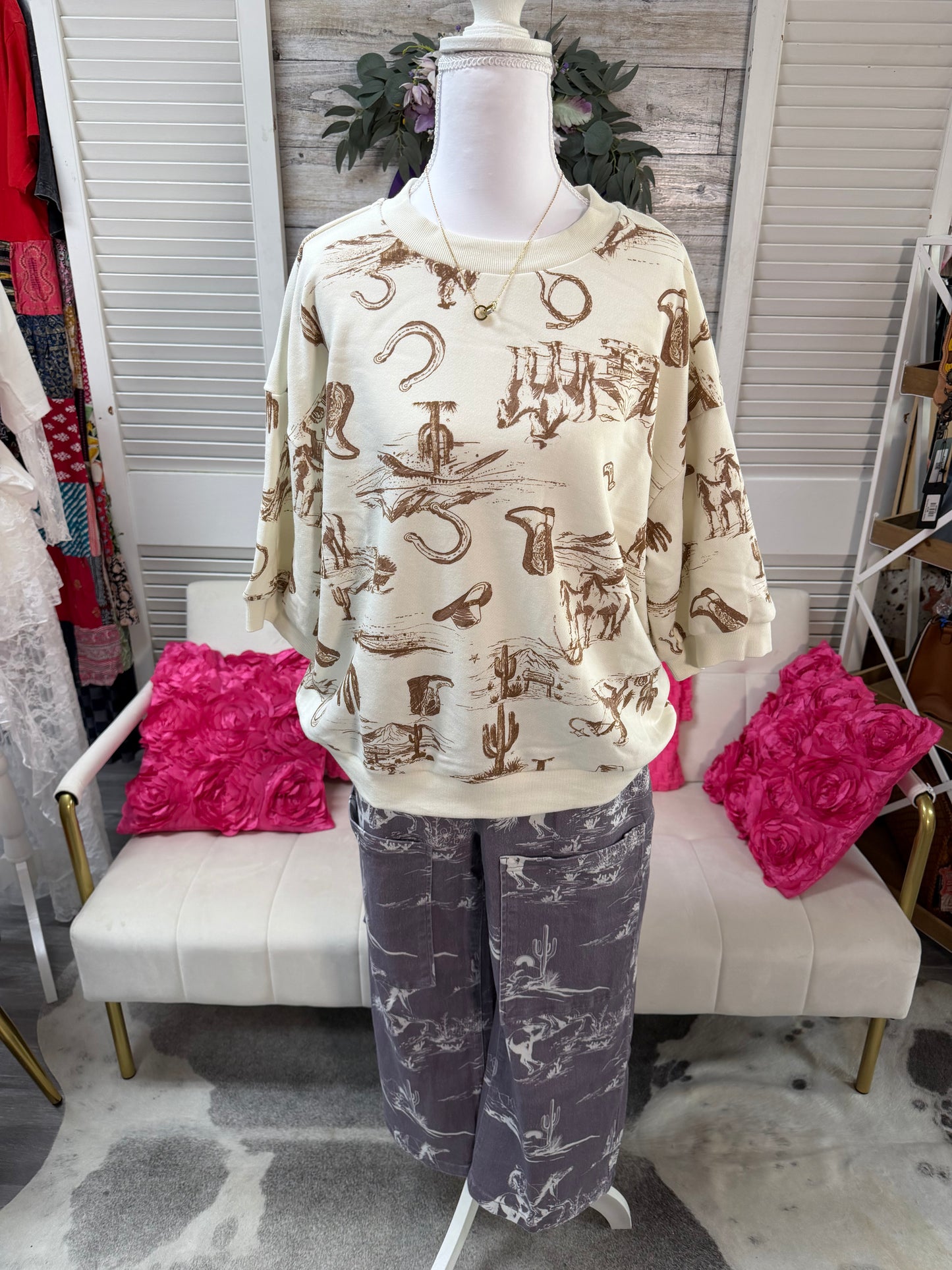 Gray Wild West riding vintage printed shift pants