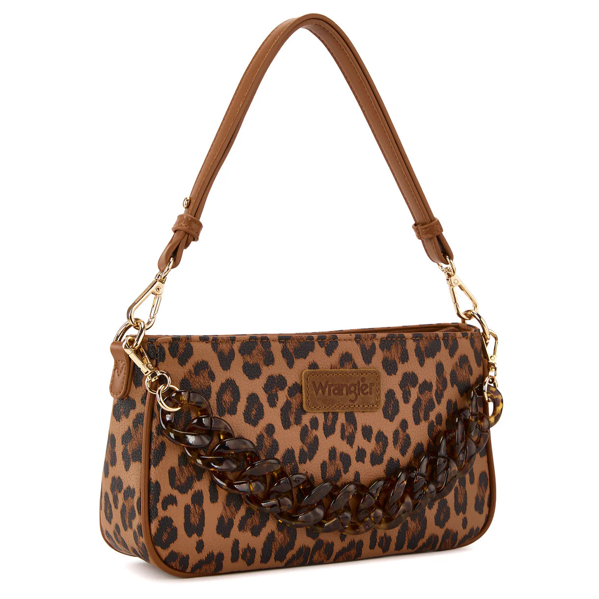 Wrangler Leopard Print Canvas Shoulder Bag with Chain Strap