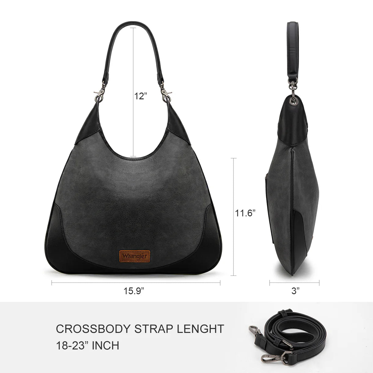 Wrangler Hobo Bag/Crossbody Bag - Black